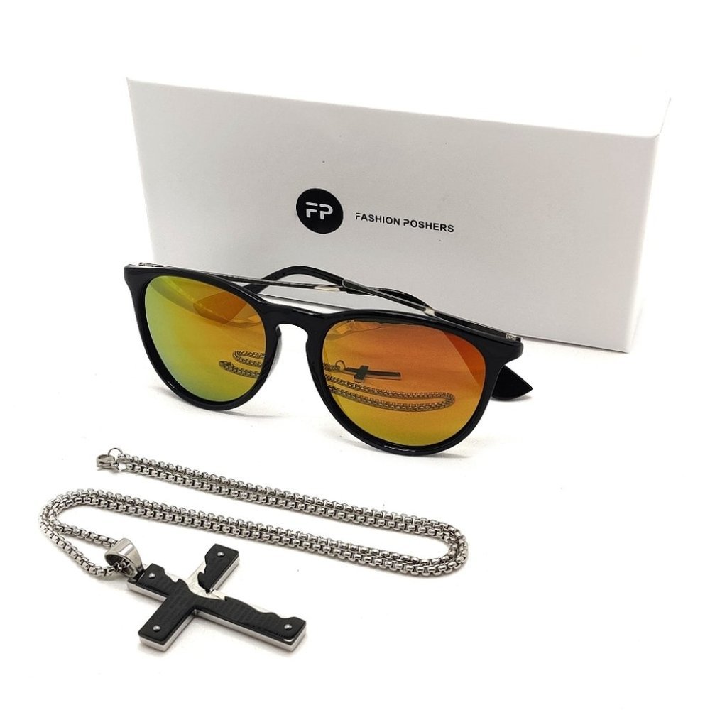 New Classic Style Sunglasses with Cross Pendant